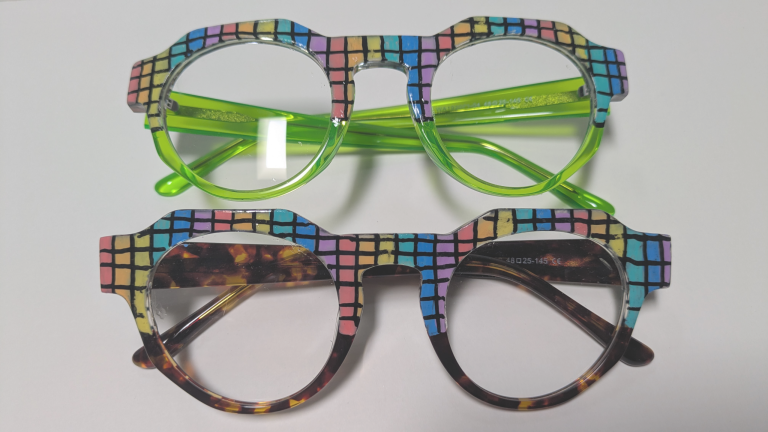 Unique rainbow-colored eyeglass frames