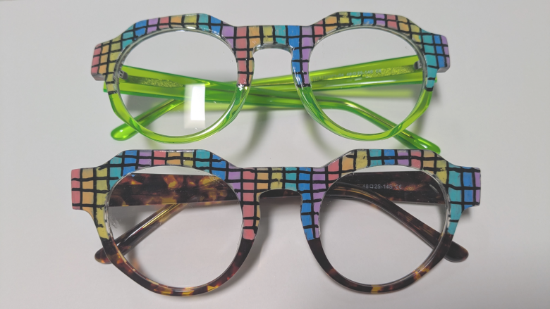 Unique rainbow-colored eyeglass frames