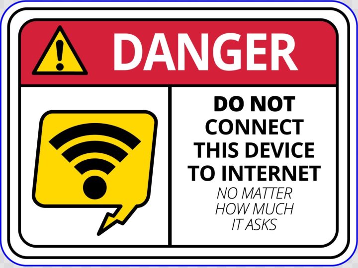 Danger Sticker with Yellow Warning Wi-Fi symbol.