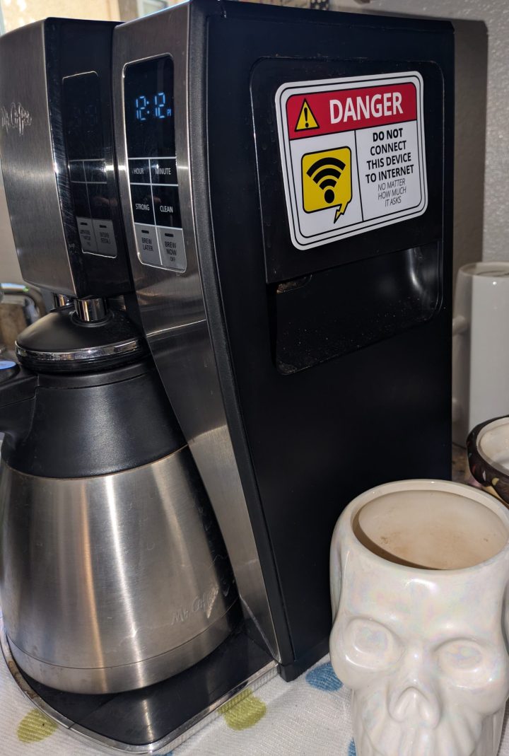 Danger sticker on a coffee maker