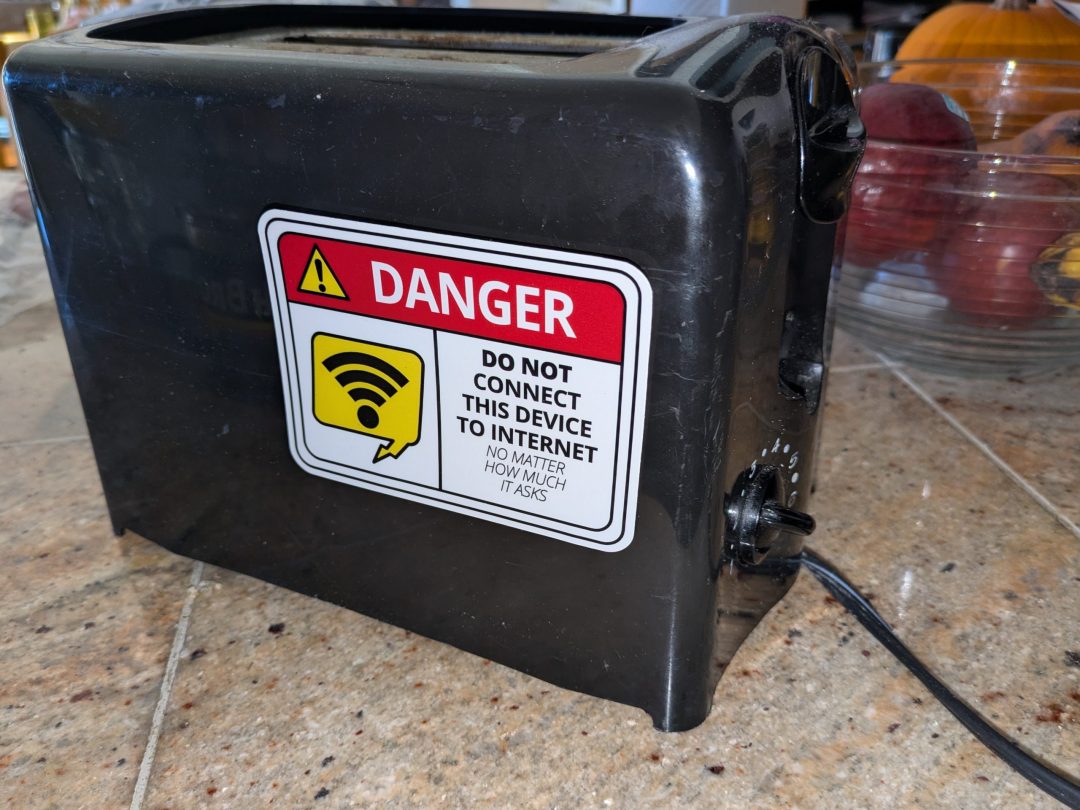 Danger sticker on a toaster
